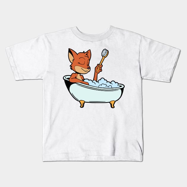 Fox takes bath in the bathtub Kids T-Shirt by Modern Medieval Design